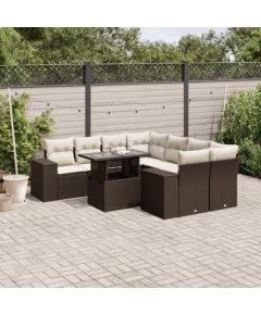 vidaXL vidaXL 9-cz. zestaw mebli ogrodowych z poduszkami, brązowy, polirattan Dārza mēbeļu komplekti