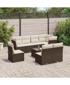 vidaXL vidaXL 9-cz. zestaw mebli ogrodowych z poduszkami, brązowy, polirattan Dārza mēbeļu komplekti