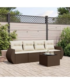 vidaXL vidaXL 5-cz. zestaw mebli ogrodowych z poduszkami, brązowy, polirattan Dārza mēbeļu komplekti