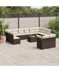 vidaXL vidaXL 13-cz. zestaw mebli ogrodowych z poduszkami, brązowy polirattan Dārza mēbeļu komplekti