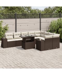 vidaXL vidaXL 10-cz. zestaw mebli ogrodowych z poduszkami, brązowy polirattan Dārza mēbeļu komplekti