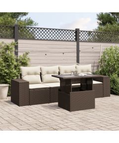 vidaXL vidaXL 5-cz. zestaw mebli ogrodowych z poduszkami, brązowy, polirattan Dārza mēbeļu komplekti