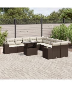 vidaXL vidaXL 11-cz. zestaw mebli ogrodowych z poduszkami, brązowy, rattan PE Dārza mēbeļu komplekti