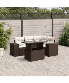 vidaXL vidaXL 5-cz. zestaw mebli ogrodowych z poduszkami, brązowy, polirattan Dārza mēbeļu komplekti