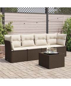 vidaXL 5-cz. zestaw mebli ogrodowych z poduszkami, brązowy, polirattan Dārza mēbeļu komplekti