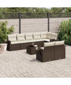 vidaXL 9-cz. zestaw mebli ogrodowych z poduszkami, brązowy, polirattan Dārza mēbeļu komplekti