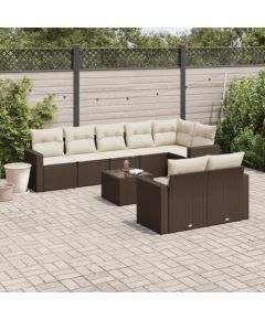 vidaXL 9-cz. zestaw mebli ogrodowych z poduszkami, brązowy, polirattan Dārza mēbeļu komplekti