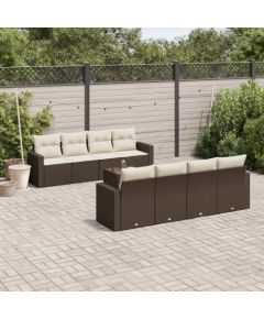 vidaXL 9-cz. zestaw mebli ogrodowych z poduszkami, brązowy, polirattan Dārza mēbeļu komplekti