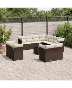 vidaXL 12-cz. zestaw mebli do ogrodu, z poduszkami brązowe polirattan Dārza mēbeļu komplekti