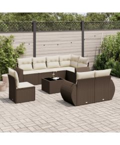 vidaXL 9-cz. zestaw mebli ogrodowych z poduszkami, brązowy, polirattan Dārza mēbeļu komplekti