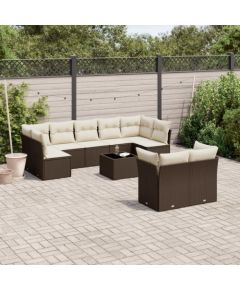 vidaXL 10-cz. zestaw mebli ogrodowych z poduszkami, brązowy polirattan Dārza mēbeļu komplekti