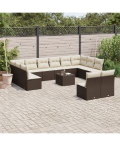 vidaXL 13-cz. zestaw mebli ogrodowych z poduszkami, brązowy polirattan Dārza mēbeļu komplekti