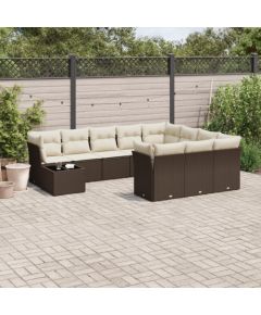 vidaXL 11-cz. zestaw mebli ogrodowych z poduszkami, brązowy, rattan PE Dārza mēbeļu komplekti