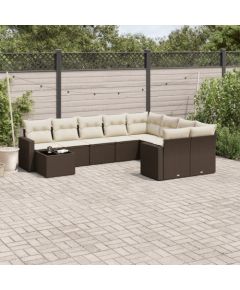 vidaXL 10-cz. zestaw mebli ogrodowych z poduszkami, brązowy polirattan Dārza mēbeļu komplekti