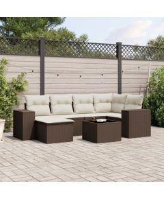 vidaXL 7-cz. zestaw wypoczynkowy do ogrodu, z poduszkami, brązowy Dārza mēbeļu komplekti