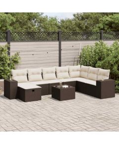 vidaXL 9-cz. zestaw mebli ogrodowych z poduszkami, brązowy, polirattan Dārza mēbeļu komplekti