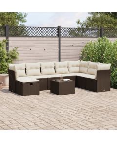 vidaXL 9-cz. zestaw mebli ogrodowych z poduszkami, brązowy, polirattan Dārza mēbeļu komplekti