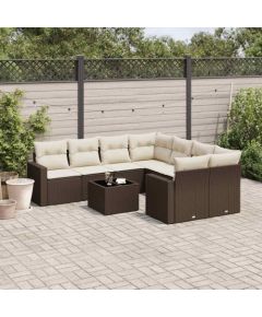 vidaXL 9-cz. zestaw mebli ogrodowych z poduszkami, brązowy, polirattan Dārza mēbeļu komplekti