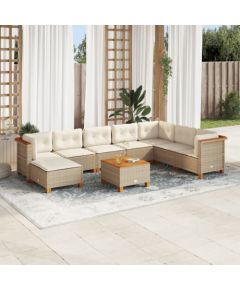 vidaXL 9-cz. zestaw mebli ogrodowych z poduszkami, beżowy, polirattan Dārza mēbeļu komplekti