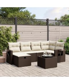 vidaXL 7-cz. zestaw wypoczynkowy do ogrodu, z poduszkami, brązowy Dārza mēbeļu komplekti