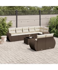 vidaXL 9-cz. zestaw mebli ogrodowych z poduszkami, brązowy, polirattan Dārza mēbeļu komplekti