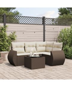 vidaXL 5-cz. zestaw mebli ogrodowych z poduszkami, brązowy, polirattan Dārza mēbeļu komplekti