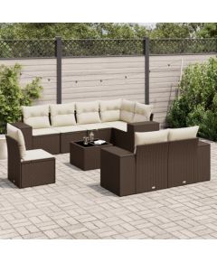 vidaXL 9-cz. zestaw mebli ogrodowych z poduszkami, brązowy, polirattan Dārza mēbeļu komplekti