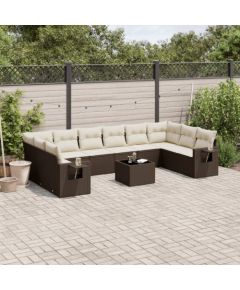 vidaXL 11-cz. zestaw mebli ogrodowych z poduszkami, brązowy, rattan PE Dārza mēbeļu komplekti