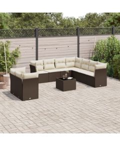 vidaXL 10-cz. zestaw mebli ogrodowych z poduszkami, brązowy polirattan Dārza mēbeļu komplekti