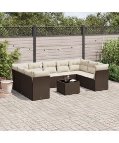 vidaXL 10-cz. zestaw mebli ogrodowych z poduszkami, brązowy polirattan Dārza mēbeļu komplekti