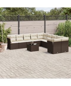 vidaXL 11-cz. zestaw mebli ogrodowych z poduszkami, brązowy, rattan PE Dārza mēbeļu komplekti