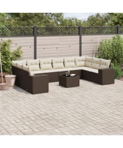 vidaXL 11-cz. zestaw mebli ogrodowych z poduszkami, brązowy, rattan PE Dārza mēbeļu komplekti