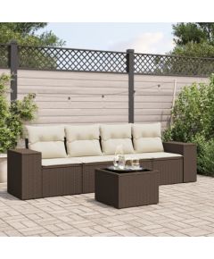 vidaXL 5-cz. zestaw mebli ogrodowych z poduszkami, brązowy, polirattan Dārza mēbeļu komplekti