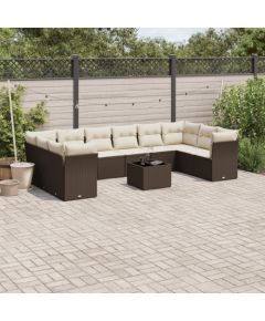 vidaXL 11-cz. zestaw mebli ogrodowych z poduszkami, brązowy, rattan PE Dārza mēbeļu komplekti