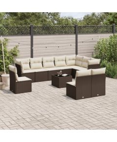 vidaXL 11-cz. zestaw mebli ogrodowych z poduszkami, brązowy, rattan PE Dārza mēbeļu komplekti