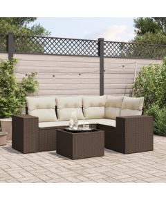 vidaXL 5-cz. zestaw mebli ogrodowych z poduszkami, brązowy, polirattan Dārza mēbeļu komplekti