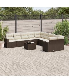 vidaXL 11-cz. zestaw mebli ogrodowych z poduszkami, brązowy, rattan PE Dārza mēbeļu komplekti