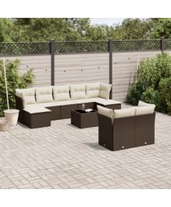 vidaXL 10-cz. zestaw mebli ogrodowych z poduszkami, brązowy polirattan Dārza mēbeļu komplekti