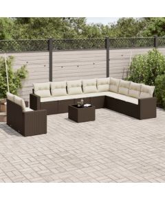 vidaXL 11-cz. zestaw mebli ogrodowych z poduszkami, brązowy, rattan PE Dārza mēbeļu komplekti