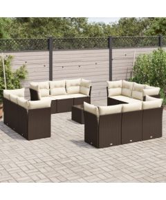 vidaXL 13-cz. zestaw mebli ogrodowych z poduszkami, brązowy polirattan Dārza mēbeļu komplekti