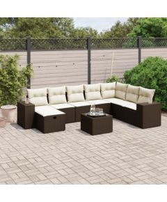 vidaXL 9-cz. zestaw mebli ogrodowych z poduszkami, brązowy, polirattan Dārza mēbeļu komplekti