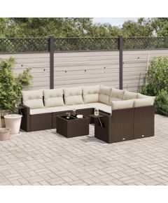 vidaXL 9-cz. zestaw mebli ogrodowych z poduszkami, brązowy, polirattan Dārza mēbeļu komplekti