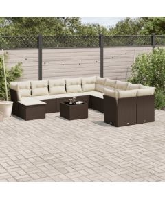 vidaXL 12-cz. zestaw mebli do ogrodu, z poduszkami brązowe polirattan Dārza mēbeļu komplekti