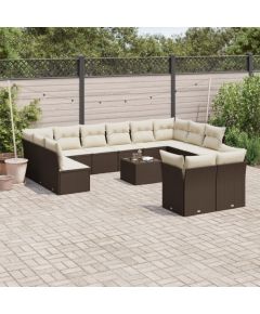 vidaXL 13-cz. zestaw mebli ogrodowych z poduszkami, brązowy polirattan Dārza mēbeļu komplekti