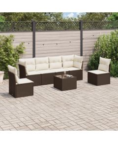 vidaXL 7-cz. zestaw wypoczynkowy do ogrodu, z poduszkami, brązowy Dārza mēbeļu komplekti