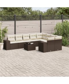 vidaXL 10-cz. zestaw mebli ogrodowych z poduszkami, brązowy polirattan Dārza mēbeļu komplekti