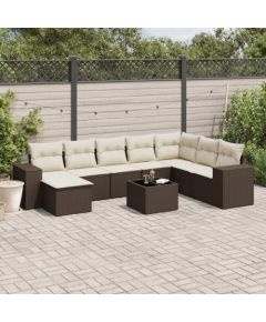 vidaXL 9-cz. zestaw mebli ogrodowych z poduszkami, brązowy, polirattan Dārza mēbeļu komplekti