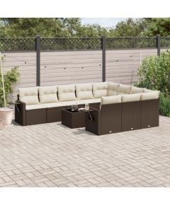 vidaXL 11-cz. zestaw mebli ogrodowych z poduszkami, brązowy, rattan PE Dārza mēbeļu komplekti