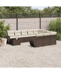 vidaXL 11-cz. zestaw mebli ogrodowych z poduszkami, brązowy, rattan PE Dārza mēbeļu komplekti