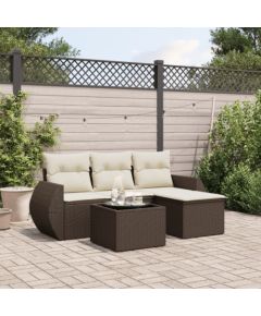 vidaXL 5-cz. zestaw mebli ogrodowych z poduszkami, brązowy, polirattan Dārza mēbeļu komplekti